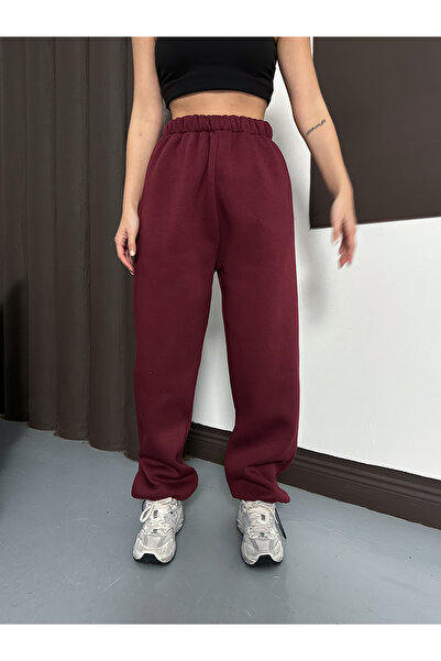 Ergün Women's High Waist Extra Loose Fit Adjustable Leg Opening Back Pocket 3-Thread Winter Trousers