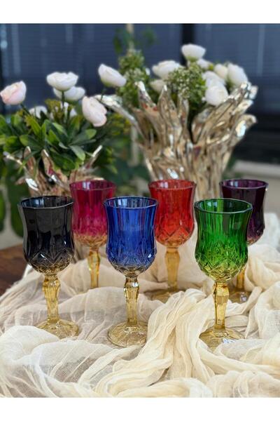 atabey home El Boyama 6 Color Footed Flute Water Glass & Coffee Glass 17 cm 150 ml Tiffany