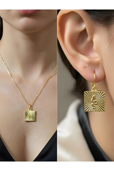 TURBİJ Sunlight Square Detail Women's Necklace Earring Set