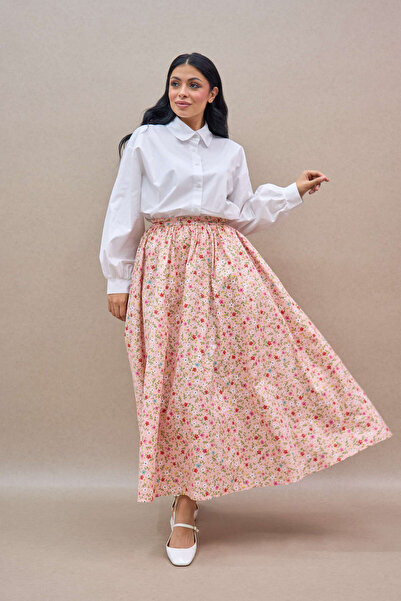 KÜÇÜĞÜM BUTİK Powder Mini Floral Flared Poplin Skirt