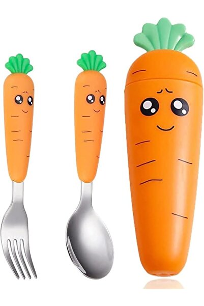 Generic Tazwiq Toddler Flatware Set with Carrot Case, 3-Piece Stainless Steel