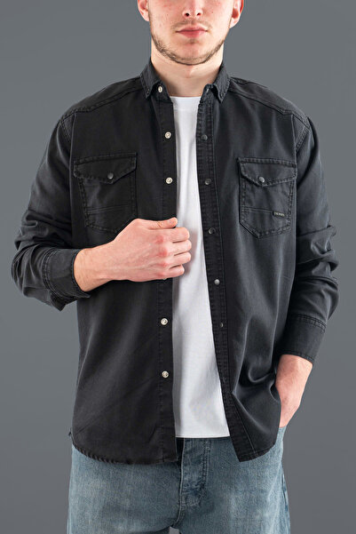 bombe Slim Fit Men's Denim Shirt Khaki