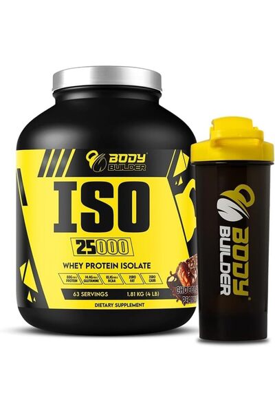 Body Builder ISO 25000 Whey Protein Isolate - with Shaker, 14.4g Glutamine, 18.1g BCAAs (4 LB, Chocolate Peanut)