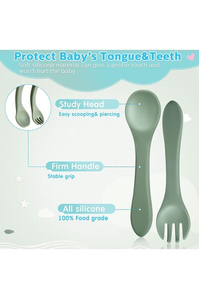 Generic Exivor Baby Silicone Fork and Spoon Set, 6 Pieces, Self-Feeding Training for 6+ Months