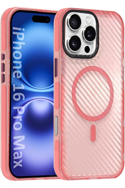 Margoun iPhone 16 Pro Max Carbon Fiber Hard PC Case - Pink