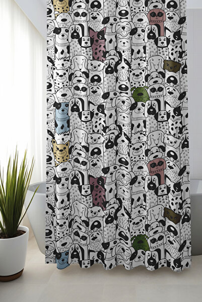 Moud's Banyo Perdesi, Siyah Köpekler Desenli Duş Perdesi, Küvet Perdesi, Halk...