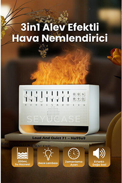 SEYUCASE Bluetooth Hoparlörlü Doğa Sesli Hava Nemlendirici Alev Efektli Aroma...