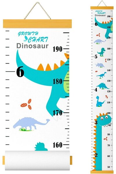 Generics DDMA Children's Growth Chart Fabric Wall Ruler with Wooden Frame (Dinosaur)
