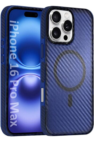 Margoun جراب iPhone 16 Pro Max من ألياف الكربون الصلبة - أزرق