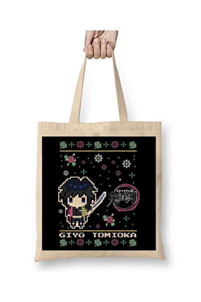 Toyaso Demon Slayer Giyu Tomioka Geantă de cumpărături din pânză albă de Crăc...