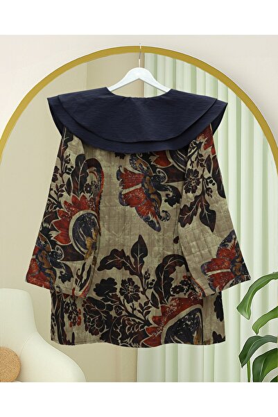 MissRunin Apron Collar Half Buttoned Slit Quilted Tunic