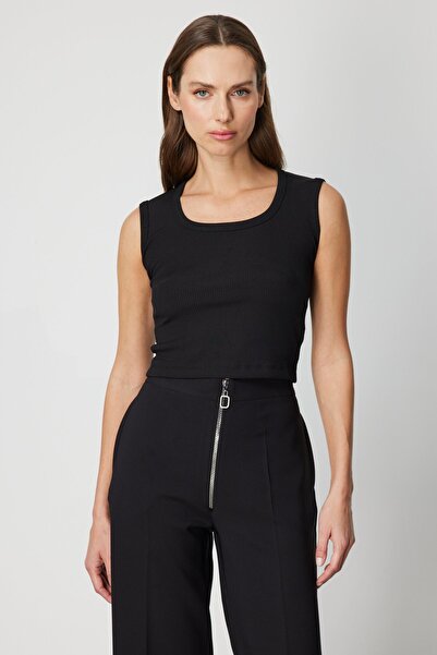 ON TRİKO Corded Fabric Sleeveless Crop Blouse 61396