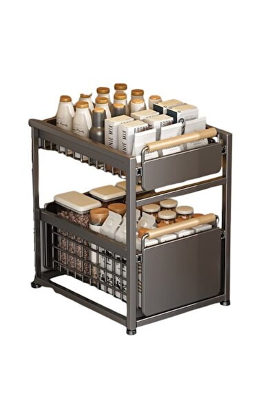 Versatyx Universal Kitchen Organizer, 2 Sliding Drawers, Stainless Steel Frame, Black