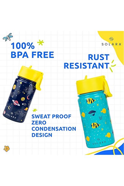 SOLARA 450 ml Insulated Kids Water Bottle with Sipper Straw — Fish Design