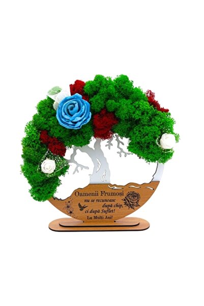 OEM Tablou Copacul Vieții cu licheni stabilizați, mesaj personalizat „Oameni frumoși...”, 25 cm, alb