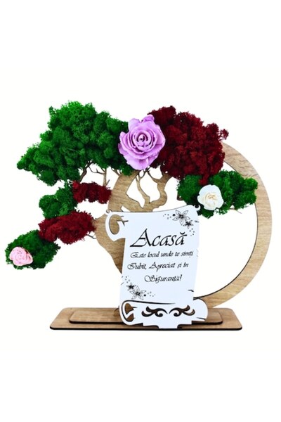 OEM Tablou personalizat cu bonsai și mușchi stabilizat, mesaj gravat cu laser...