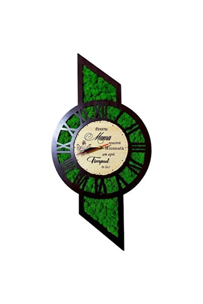 OEM Wall clock decorated with stabilized moss, gift for Mom, 60x30 cm, wenge