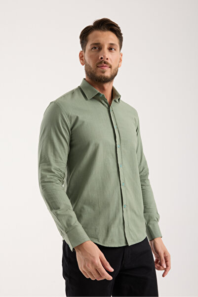 jack carisma Slim Fit Cotton Linen Textured Men's Shirt