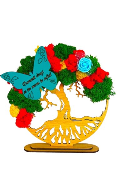 OEM Tablou decorativ Copacul Vieții cu lichen stabilizat, fluture gravat cu l...