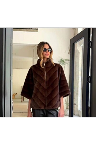 OEM Women's faux fur jacket, dark brown, one size