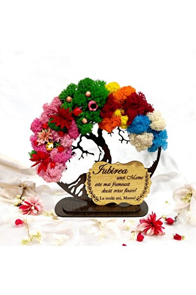 OEM Personalized 'Tree of Life' wall art for mother, stabilized lichens, 15 cm, model 3, wenge