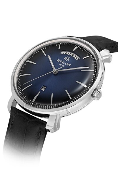 Hislon Cl203S-11Bs Black Leather Strap Men's Watch