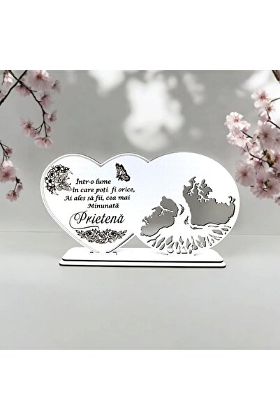 OEM Decorațiune inimă Copacul Vieții, personalizată pentru Prieten, bază din lemn, Alb, 30x16cm