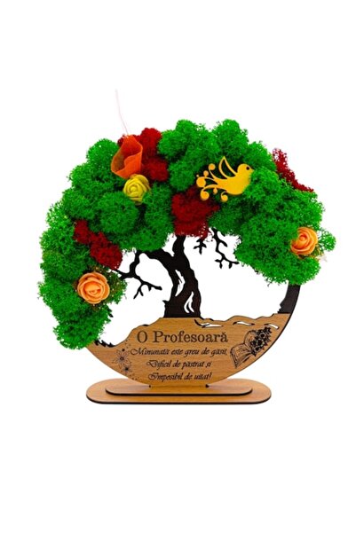 OEM Tree of Life Picture with Stabilized Lichen, Personalized Message 'A Wonderful Teacher', 25cm Black