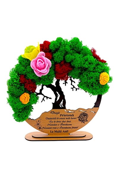 OEM Tablou Copacul Vieții cu licheni stabilizați, personalizat „Dragă Prietene...”, 25cm, negru