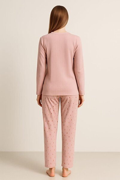 Pemilo Women's 0386 Interlock Long Sleeve Pajama Set Dried Rose