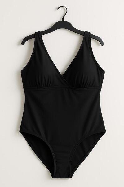 RAPAPA Plus Size Cross V-Neck Black Shaping / Sculpting Swimsuit –7284