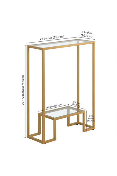 genric OneDcor Modern Console Table – Pre-Assembled Tempered Glass Shelves & Gold Metal Frame (Gold)