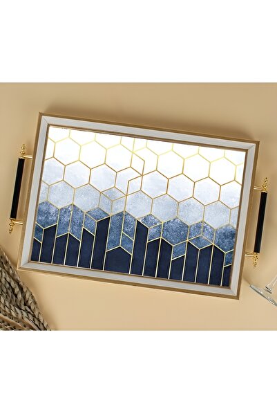 Sembol Glass Lüks Sunum Tepsi Dekoratif Tepsi Çay Tepsisi 47x30x4 Cm