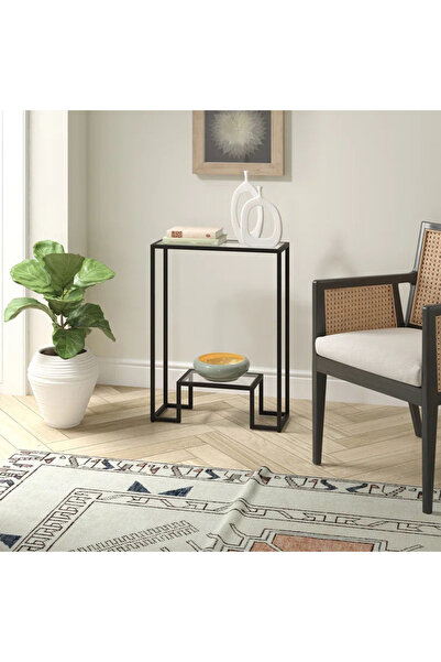 genric OneDCor Modern Console Table – Pre-Assembled, Tempered Glass Shelves & Gold Metal Frame (Black)