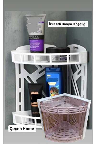 ÇEÇEN HOME Plastik 2 Katlı Banyo Köşeliği Banyo Yanı Köşelik Şampuanlık Örgül...