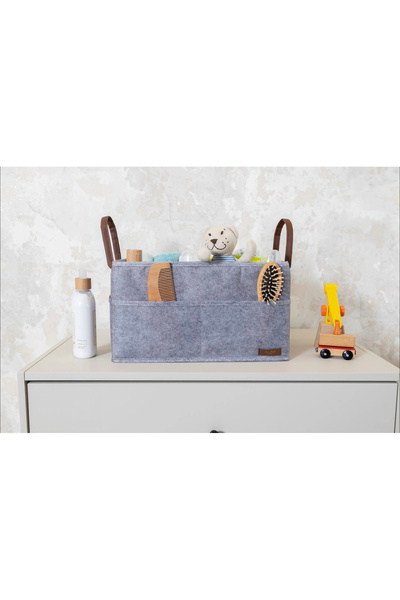 Epilons Multi-Purpose Organizer Box with 3 Compartments Leather Stripes Felt Basket 03860