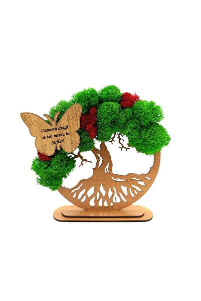 OEM Tree of Life wall art with stabilized lichens, butterfly, 'Dear People' message, 10 cm, brow