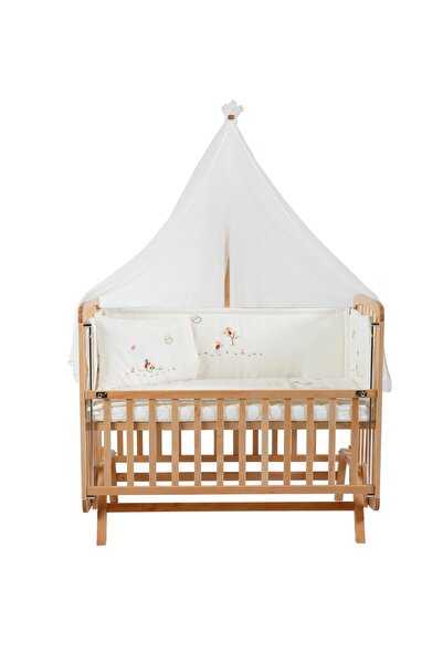 Cozibo Skylar Doğal Ahşap Anne Yanı Beşik Yeni Doğan Bebek 60x120 Krem Uyku S...