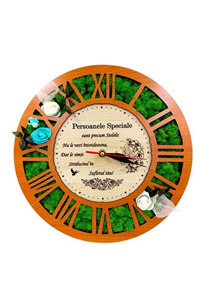 OEM Wall clock with stabilized moss, personalized gift, 30 cm, cherry