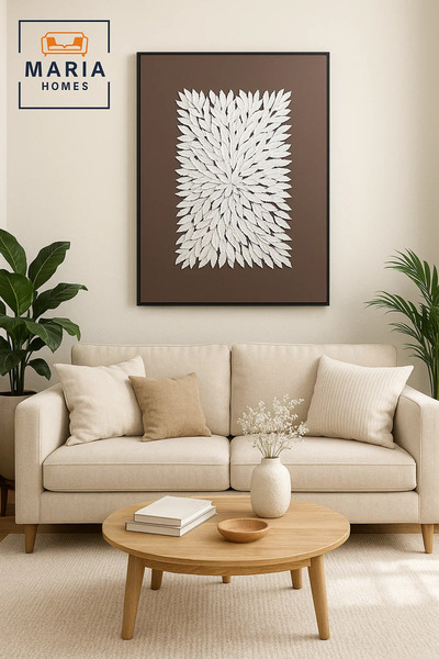 MARIA HOMES لوحة فنية جدارية حديثة ثلاثية الأبعاد - لوحة زخرفية بنية اللون بتصميم أوراق مرتفعة 120×80 سم