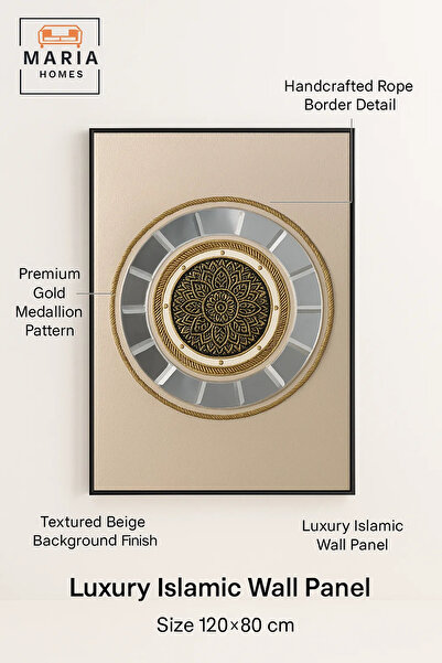 MARIA HOMES 3D Mandala Wall Art – Luxury Round Decorative Panel in Gold and Silver 120×80 cm