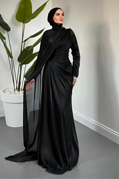 MERVEN AKYÜZ Mari Jan Jan Kumaş Balık Abiye Siyah