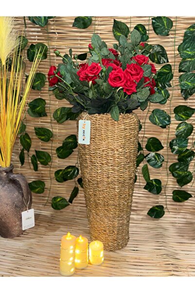 Ekodoğa 55 Cm Dar Ağızlı Uzun Hasır Vazo Dekoratif Hasır Örgü Vazo