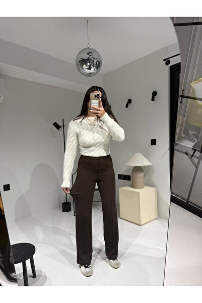 Bade Butik بنطلون باليزو هيرا باللون البني حواف أسطوانية