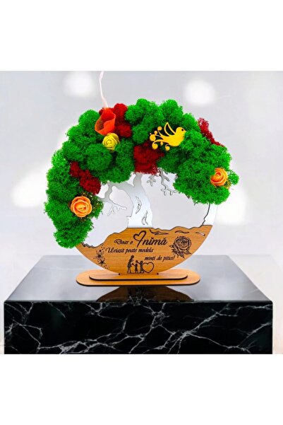 OEM Tree of Life artwork with stabilized lichens, personalized message 'Just a huge heart..', 20 cm, whi