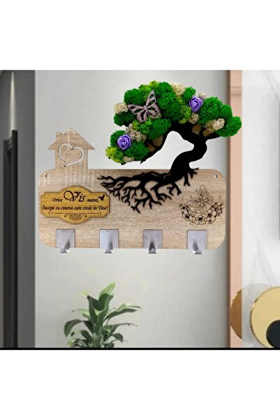 OEM Personalized wall hanger decorated with stabilized lichens and message, 38x28 cm