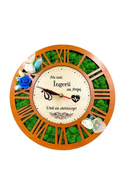 OEM Wall clock 30 cm with stabilized lichens - personalized gift for doctor/physician (Cherry)