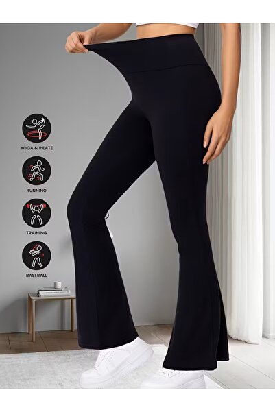 CRNSSWİMWEAR High Waist Shaping / Sculpting Inner Thighs Not Visible I Flared Black Leggings