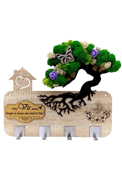 OEM Personalized wall hanger decorated with stabilized lichens and message, 38x28 cm