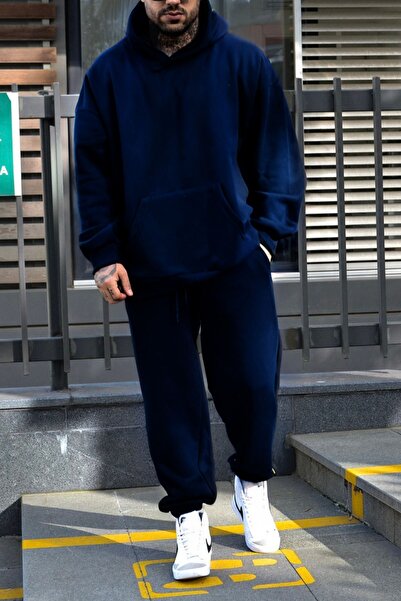 ruNadeS Men's Soft Textured Oversized Kangaroo Pocket Hooded Tracksuit Set - Home Wear